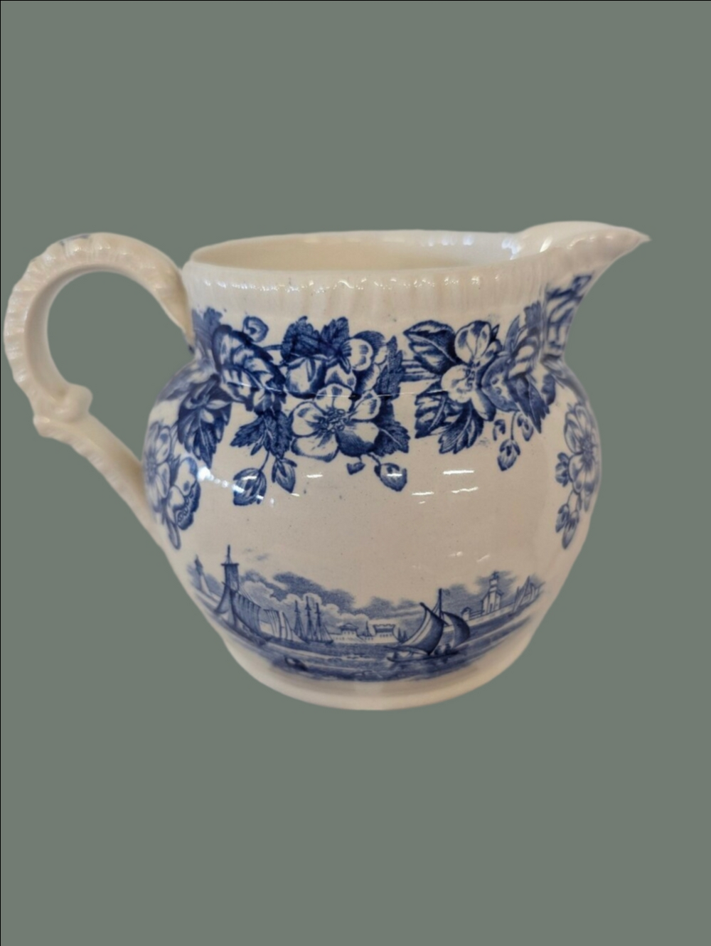Vintage Blue Floral Ceramic Pitcher Spode- Brand